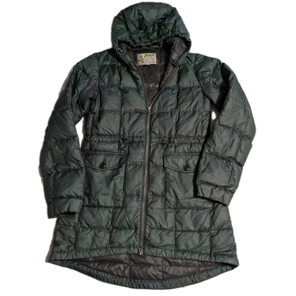 Eddie Bauer Vintage Goose Down Hooded‎ Parka Green Long Puffer Jacket Womens XS
